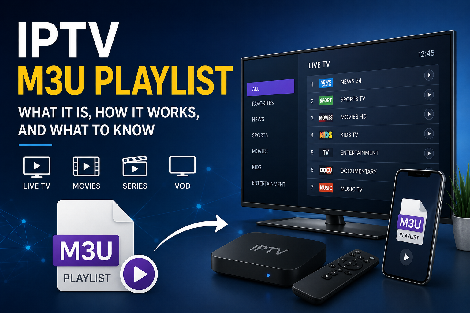 IPTV M3U playlist guide showing M3U and M3U8 playlist formats