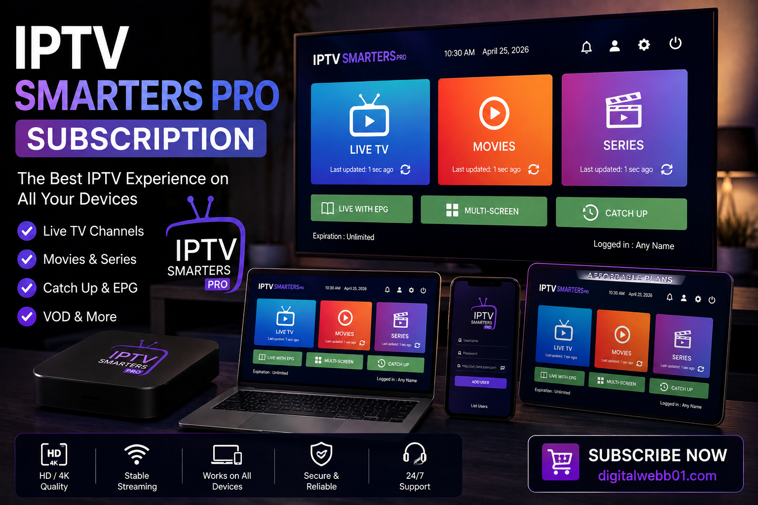 IPTV Smarters Pro subscription guide on multiple devices