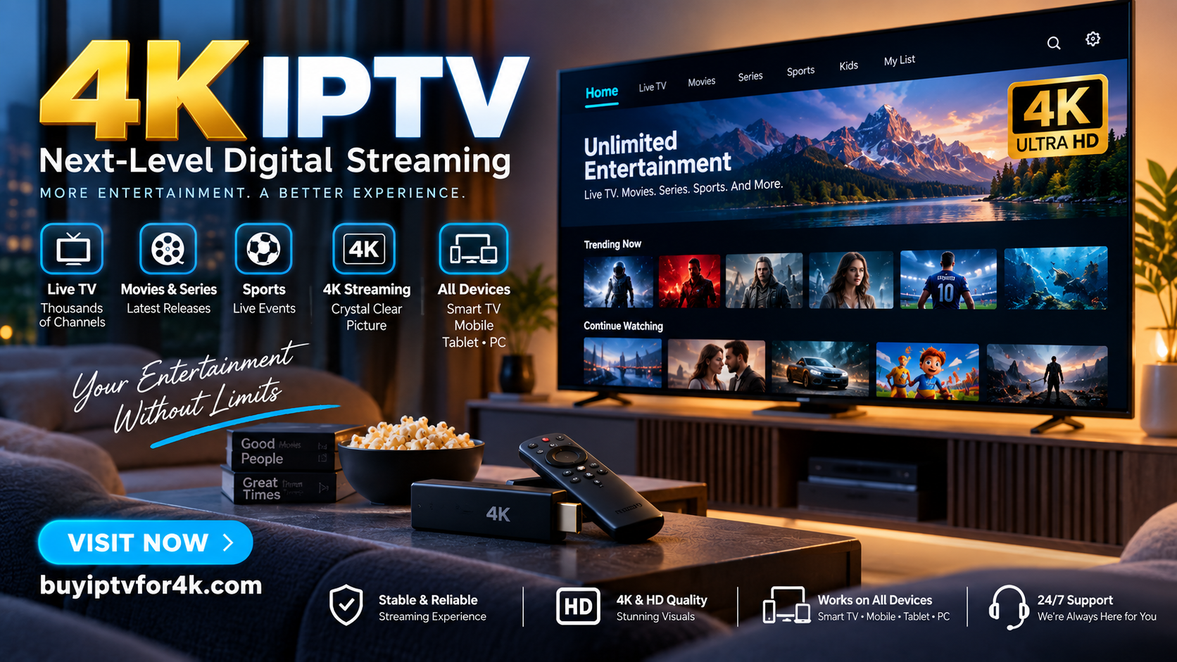 4K IPTV and digital streaming on a Smart TV