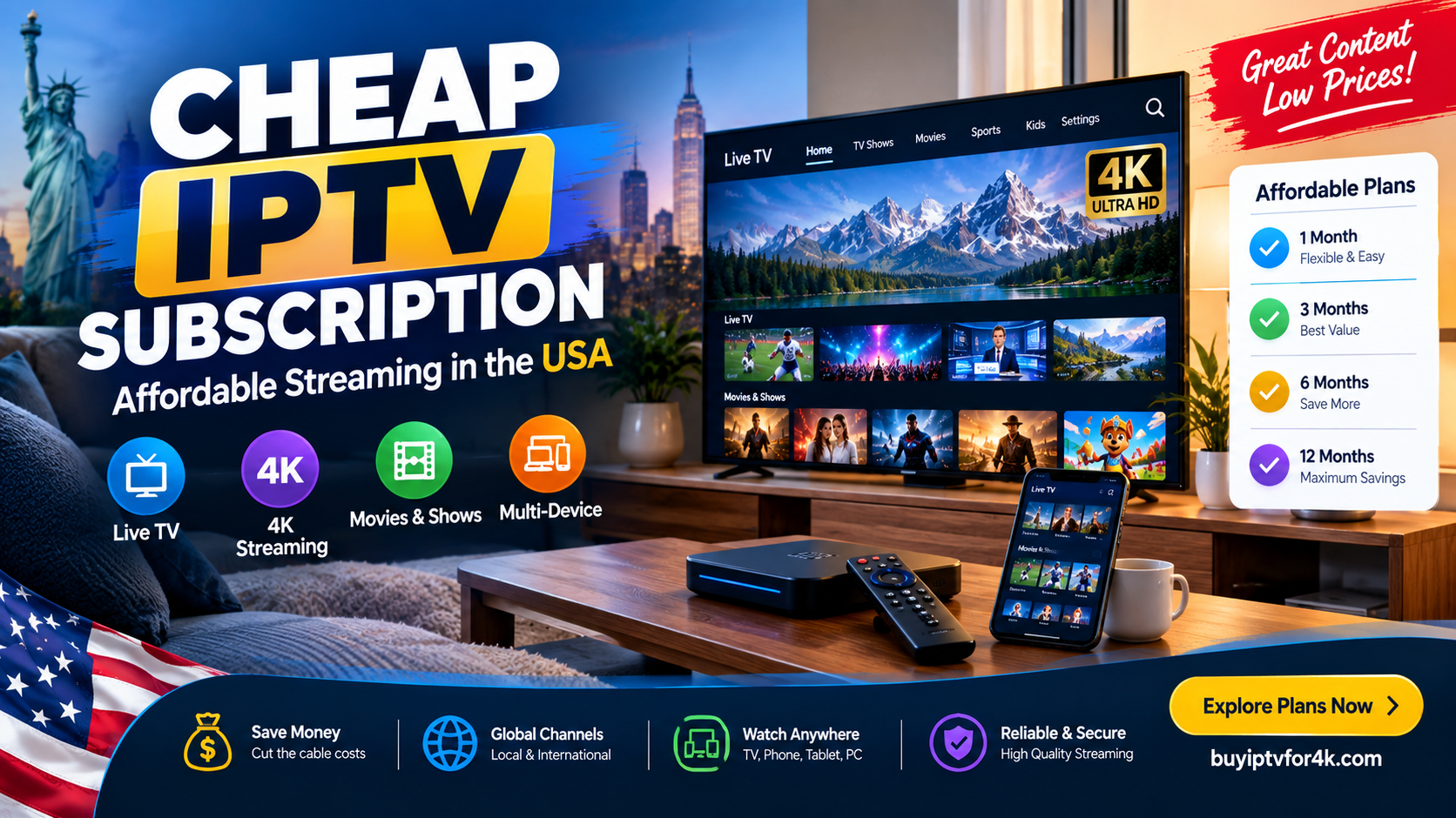 Cheap IPTV subscription and affordable streaming TV in the USA