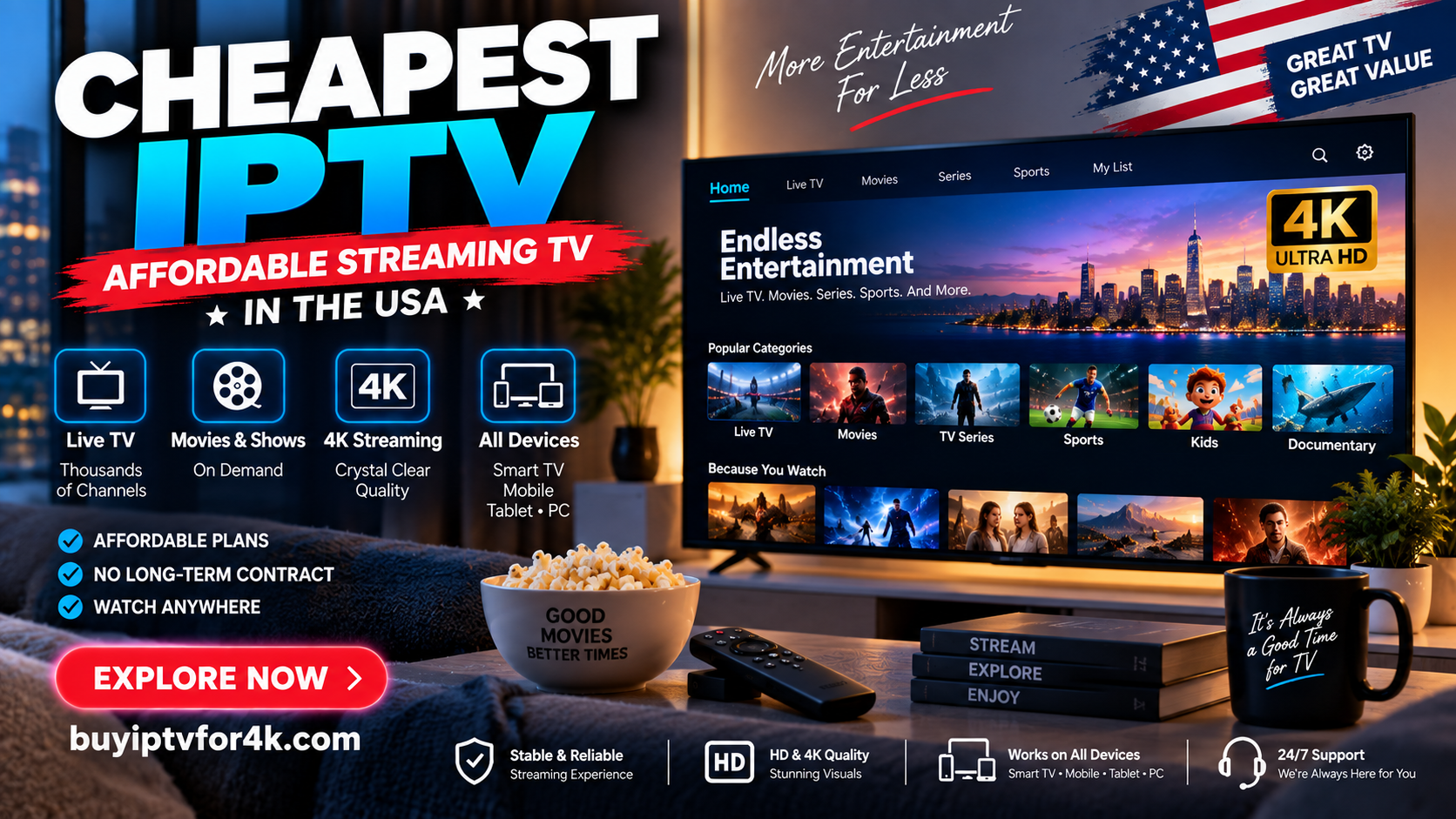 Cheapest IPTV and affordable live TV streaming options in the USA