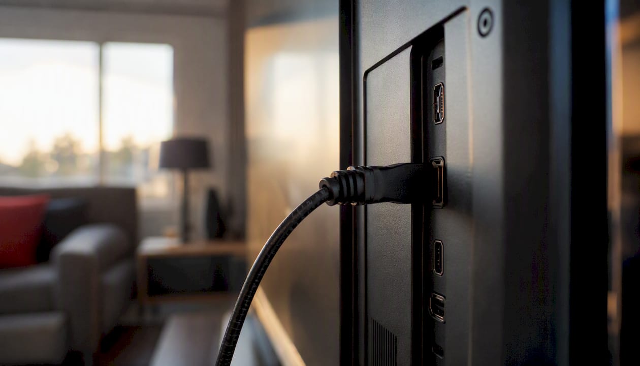 HDMI cable connected to 4K TV input