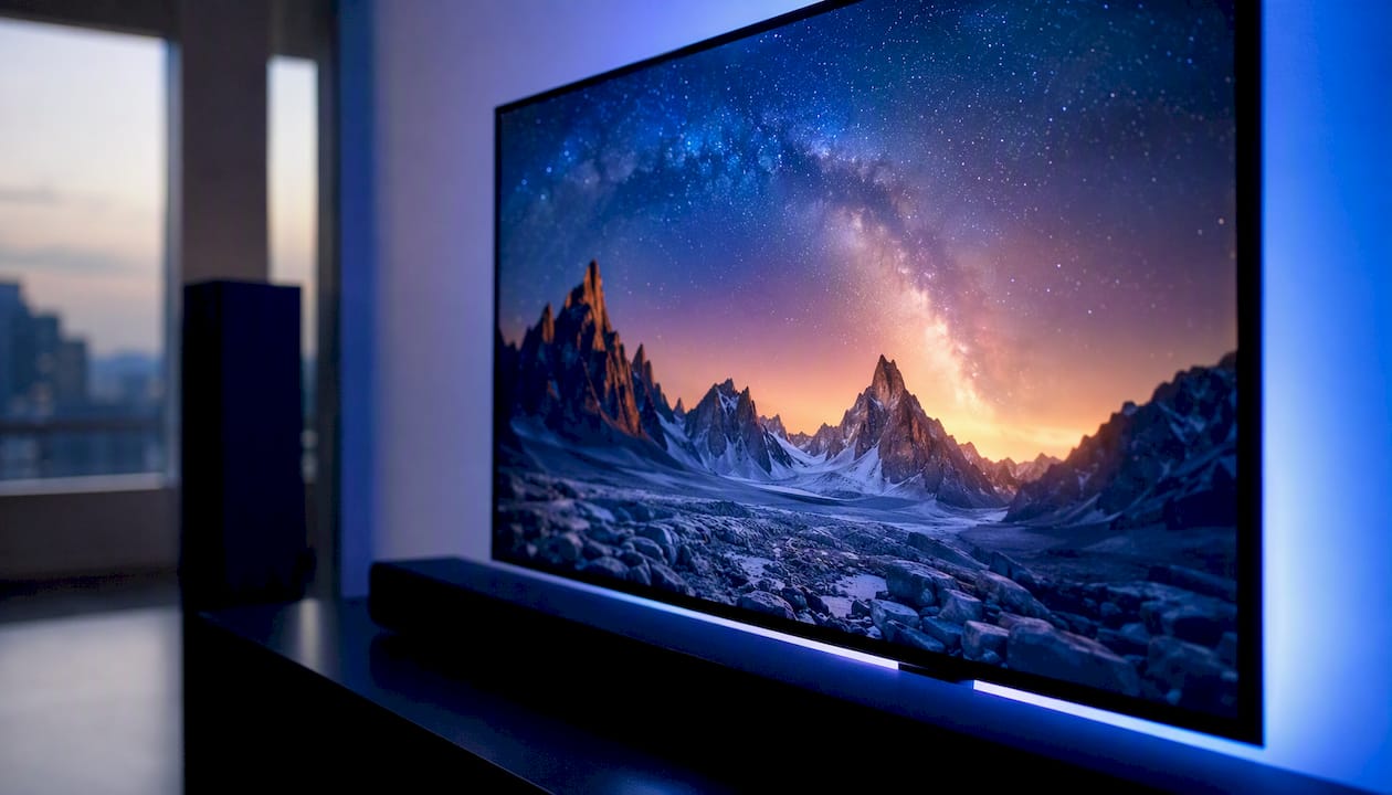 Blurred 4K video playing on dark screen